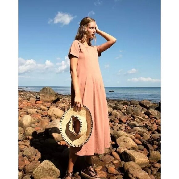 Free People FP Beach On Repeat Peach  Maxi Tee T- Shirt Dress Size Medium - Picture 1 of 9